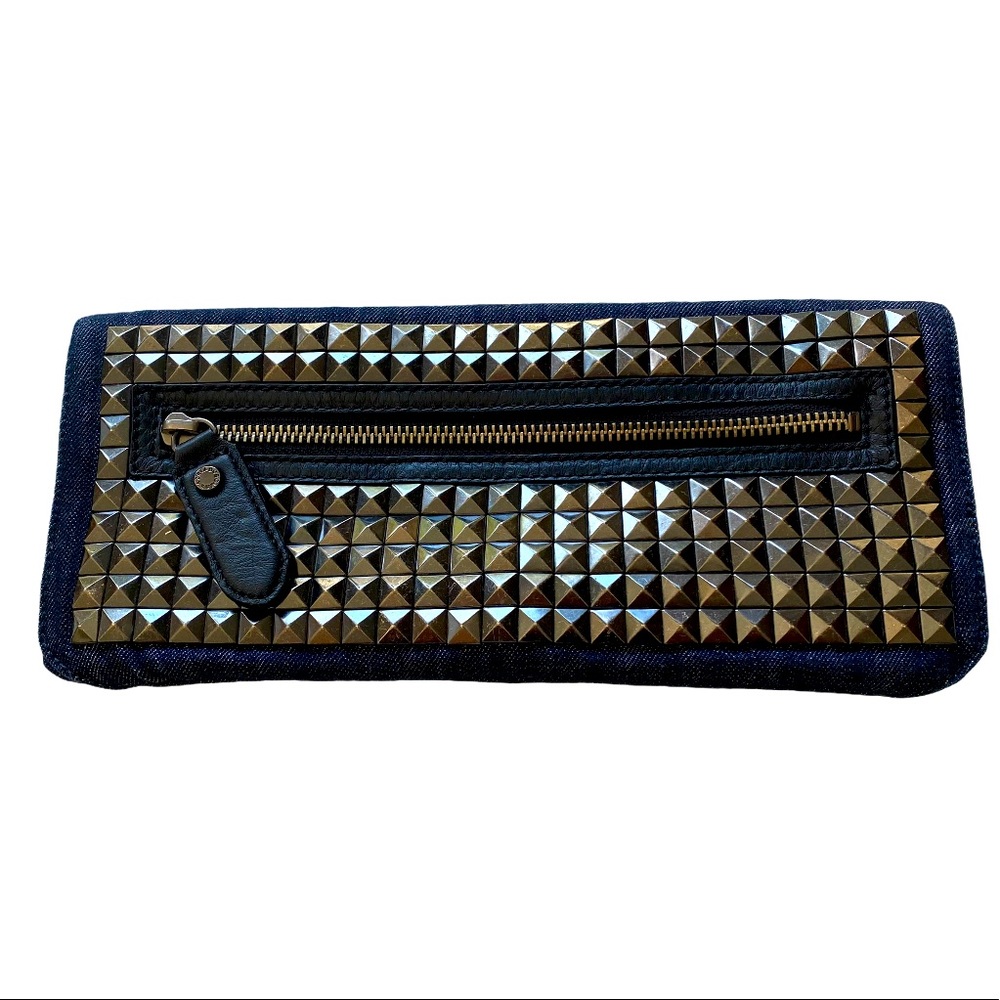 BCBGMAXAZRIA Studded Denim Clutch EUC - Picture 1 of 10